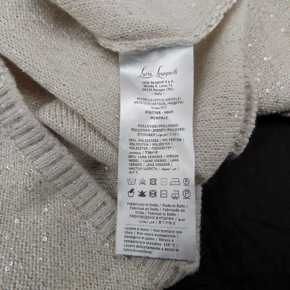 Luisa Spagnoli Women Beige Knitted Sweater Pullover Sequins Made in Italy Size S - Picture 7 of 9